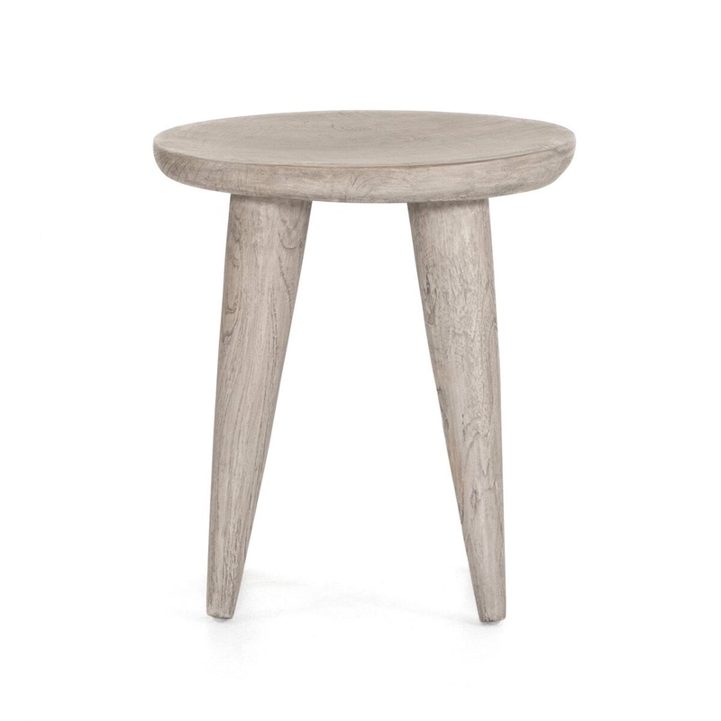 Zuri Round Outdoor End Table – Weathered Grey Teak