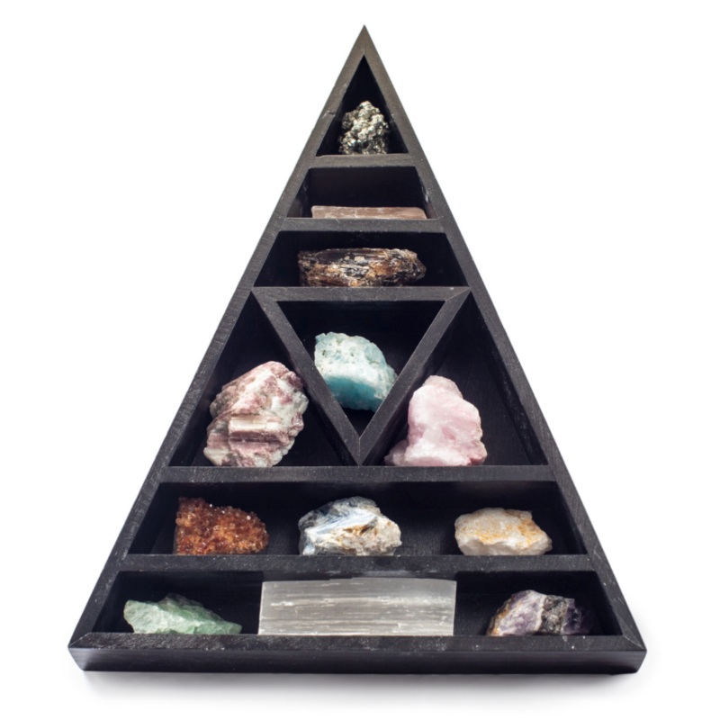Wooden Triangle Shelf with Crystals