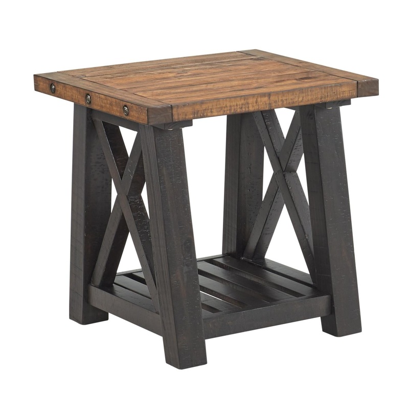 BOLTON END TABLE BLACK SATIN/NATURAL TOP