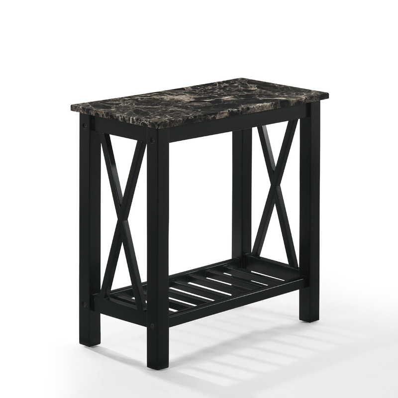 EDEN CHAIRSIDE TABLE-BLACK W/FAUX MARBLE TOP