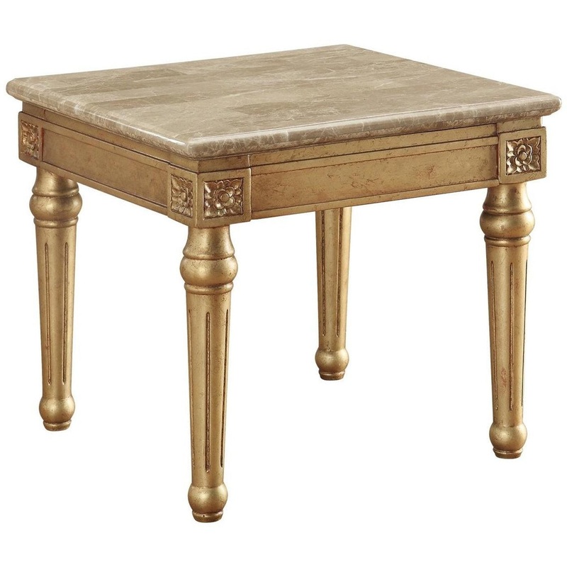 Acme Furniture Daesha End Table in Marble/Antique Gold 81717