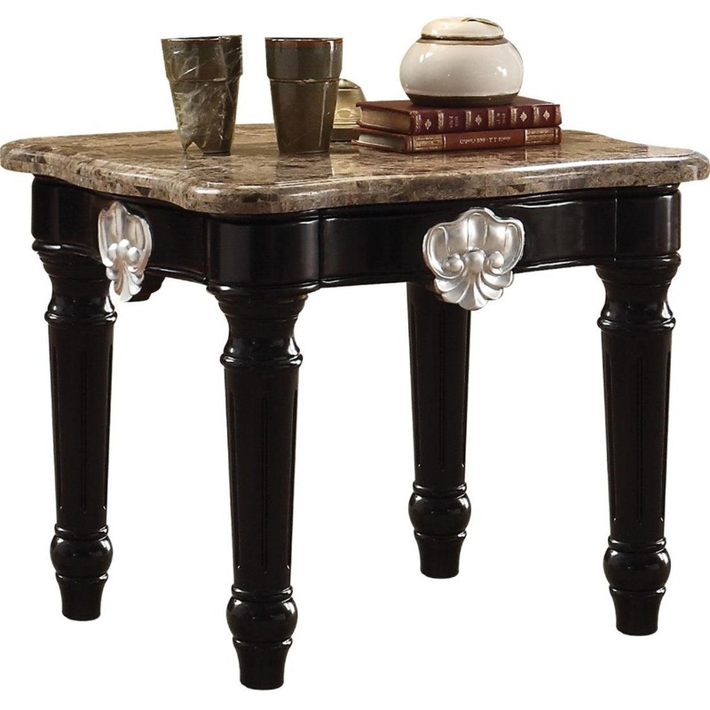 Acme Furniture Ernestine End Table in Marble/Black 82152