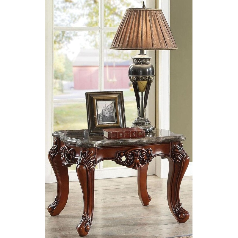 Acme Furniture Eustoma End Table in Marble/Walnut 83067