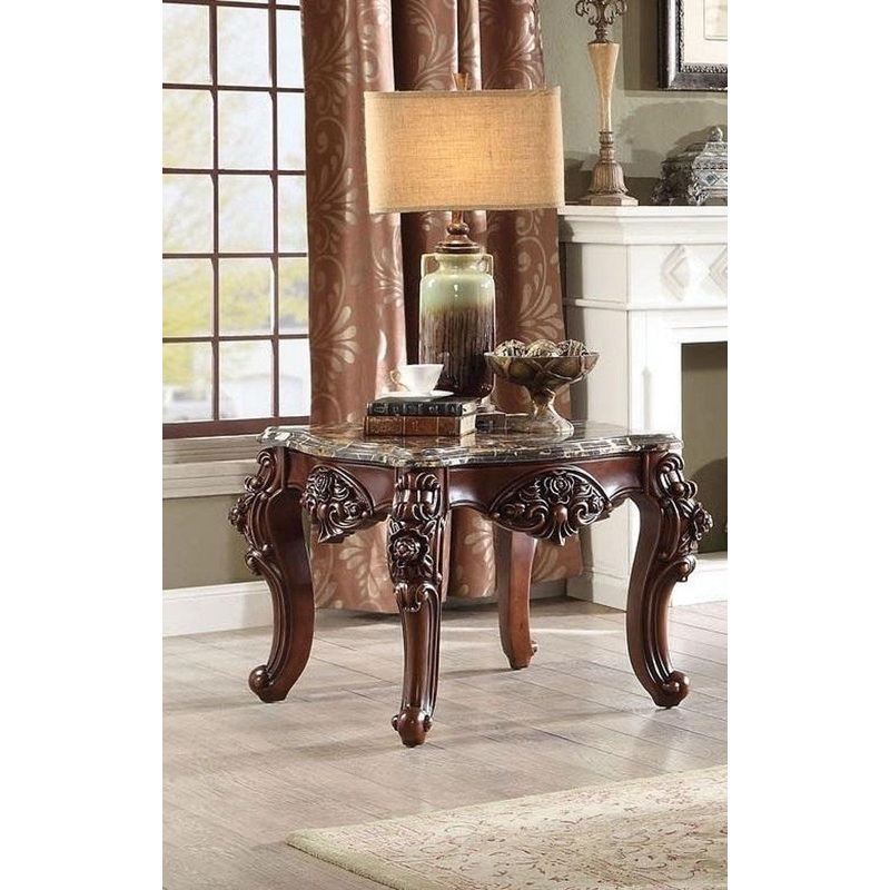 Acme Furniture Forsythia End Table in Marble/Walnut 83072