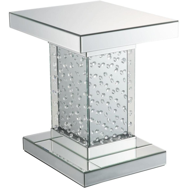 Acme Furniture Nysa End Table in Mirrored & Faux Crystals 80284