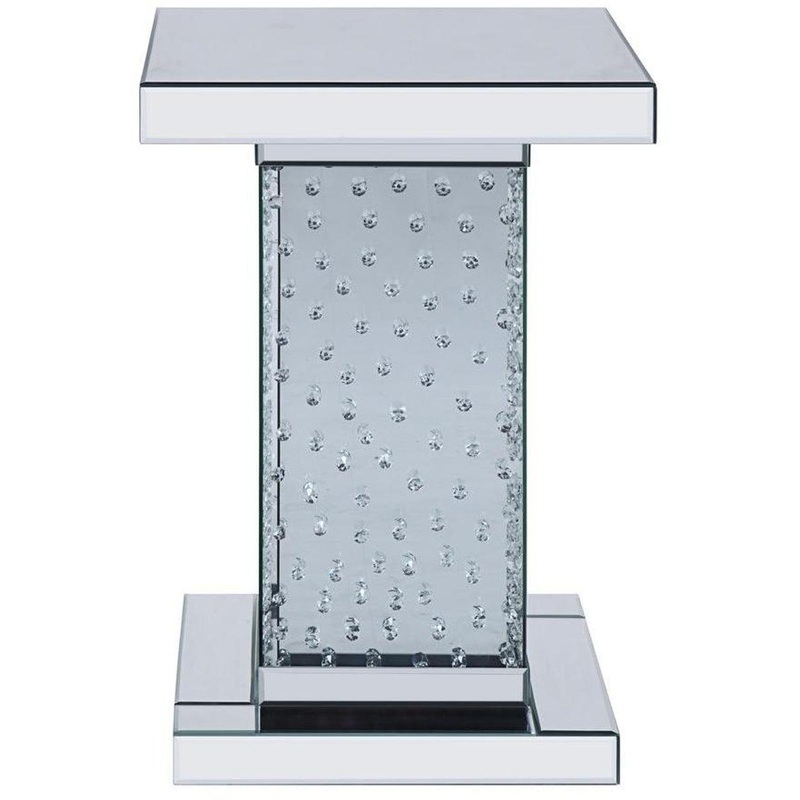 Acme Furniture Nysa End Table in Mirrored & Faux Crystals 81412
