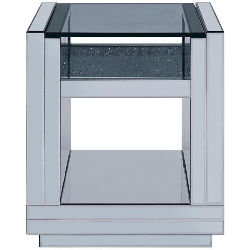 Acme Furniture Nysa End Table in Mirrored & Faux Crystals 81472