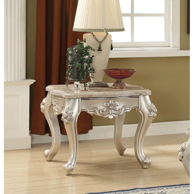Acme Furniture Ranita End Table with Marble Top in Champagne 81042