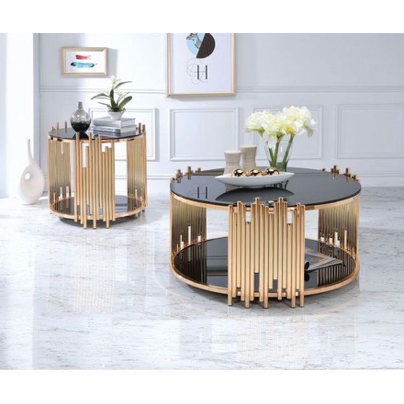 Acme Furniture Tanquin End Table in Gold/Black 84492
