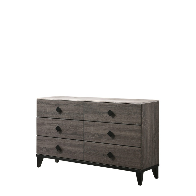 Avantika Faux Marble & Rustic Gray Oak Dresser