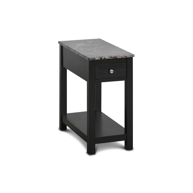 NOAH END TABLE WITH DRAWER-BLACK W/ FAUX MARBLE TOP