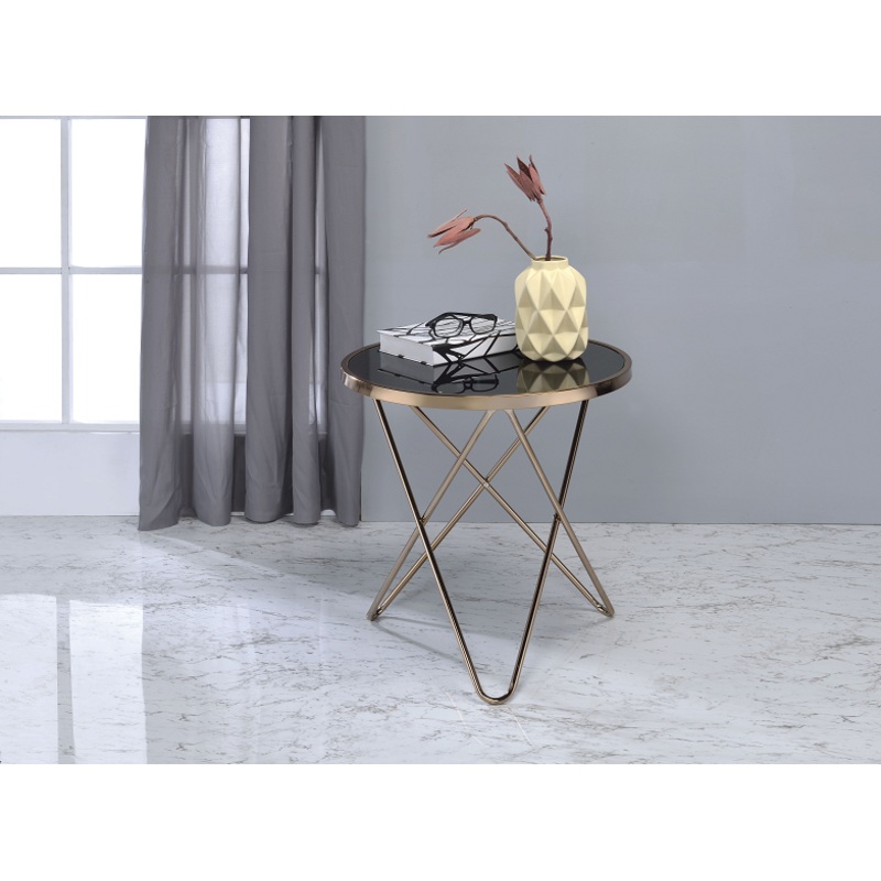 Valora Champagne & Black Glass End Table