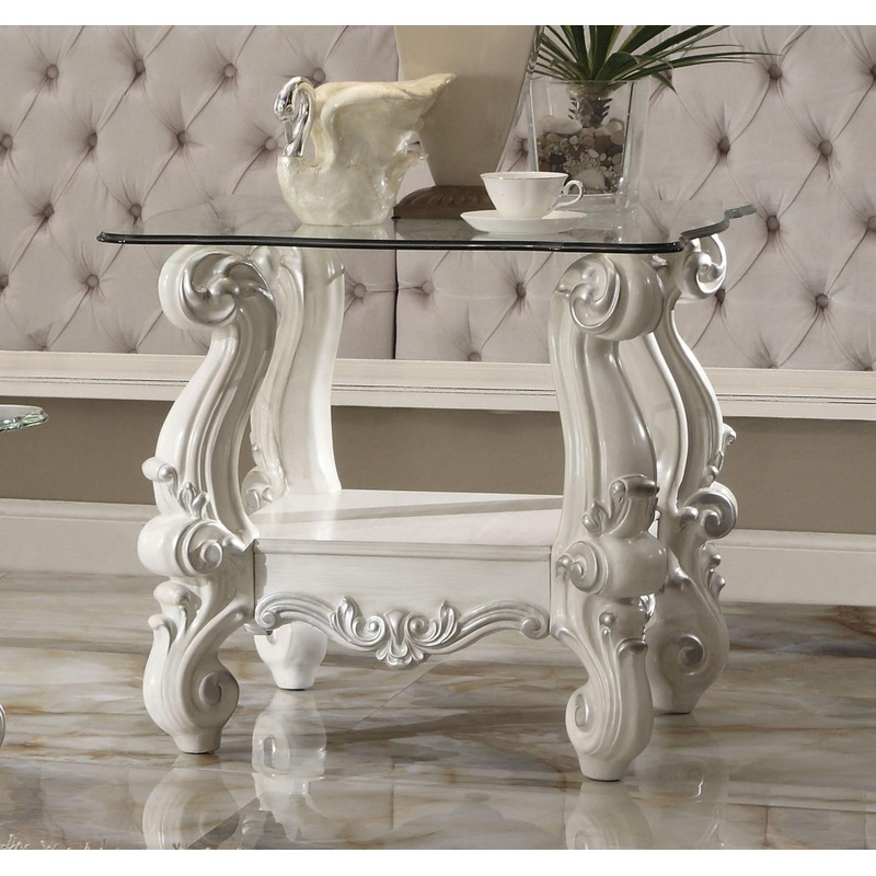 Versailles Bone White & Clear Glass End Table