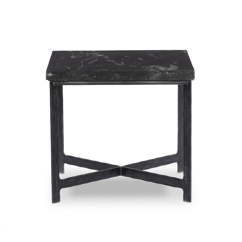 Hammered Iron End Table – Charcoal Marble
