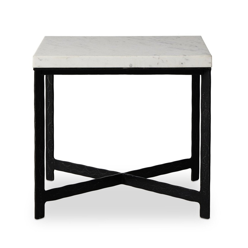 Hammered Iron End Table – White Marble