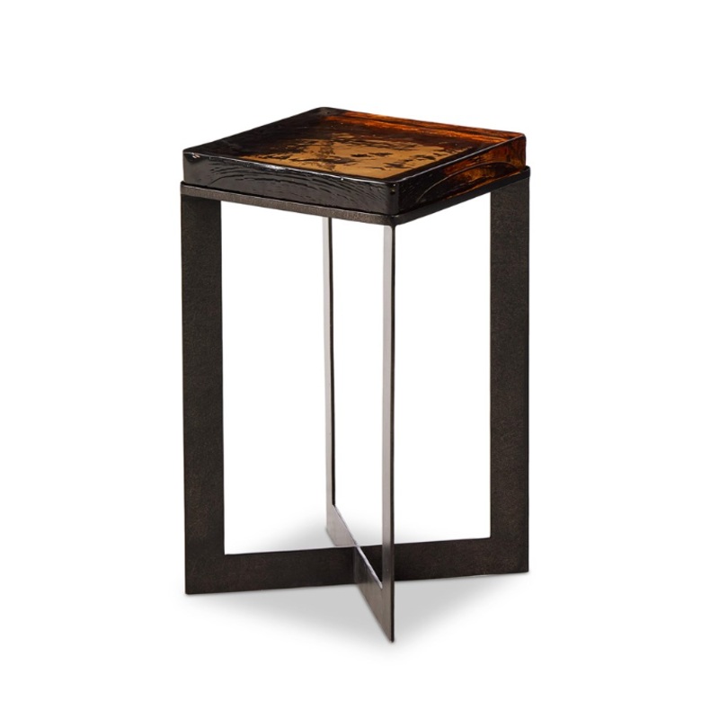 Lennie Cast Glass End Table – Amber Cast Glass