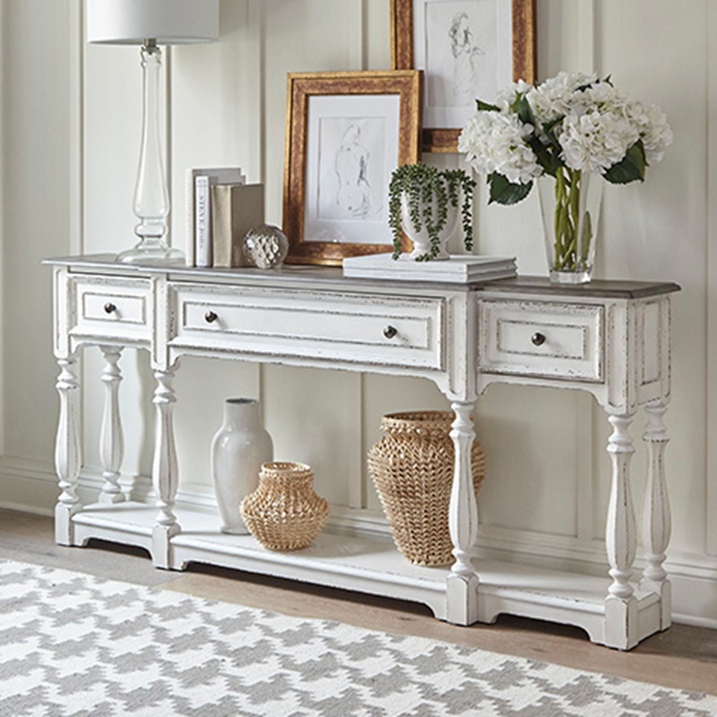 Magnolia Manor – 3 Drawer Hall Console Table – White