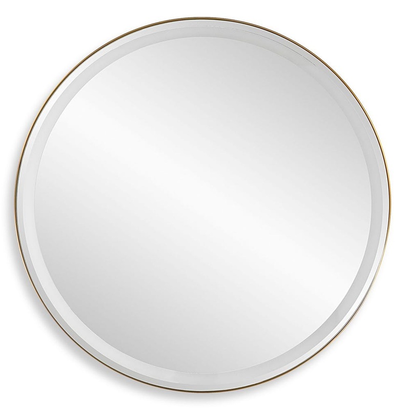 Crofton Lighted Round Mirror, Brass