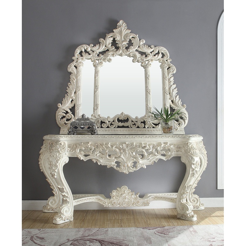 HD-8030 – Console Table – Ivory With Gold Highlights