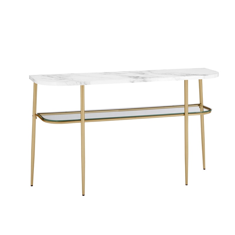 Modern Minimal Curved Faux Marble Entry Table – Gray / Gold