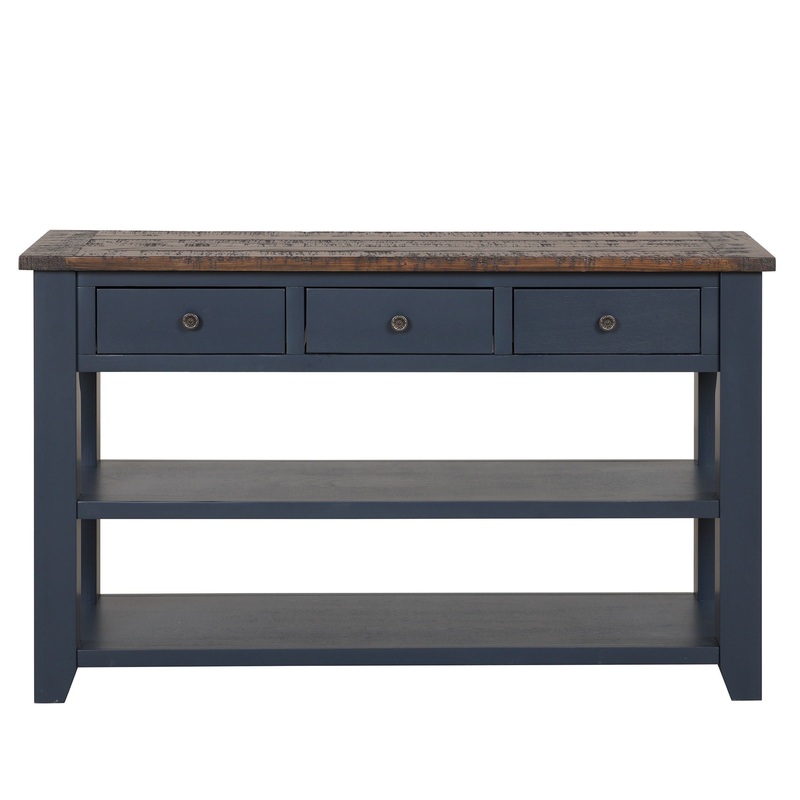 49” Rectangular Solid 3 Drawer 2 Shelf Console Table – Blue