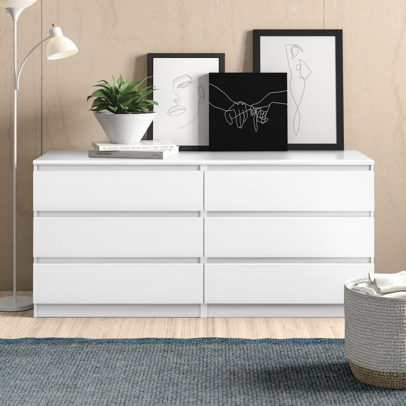 6 Drawer Double Dresser For Bedroom Living Room Hallway – White