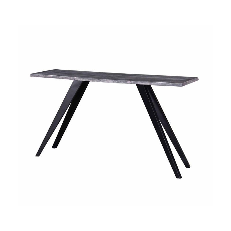Acacia Wood And Metal Console Table, Live Edge, Angled Legs, Modern Living Room Furniture – Gray / Black