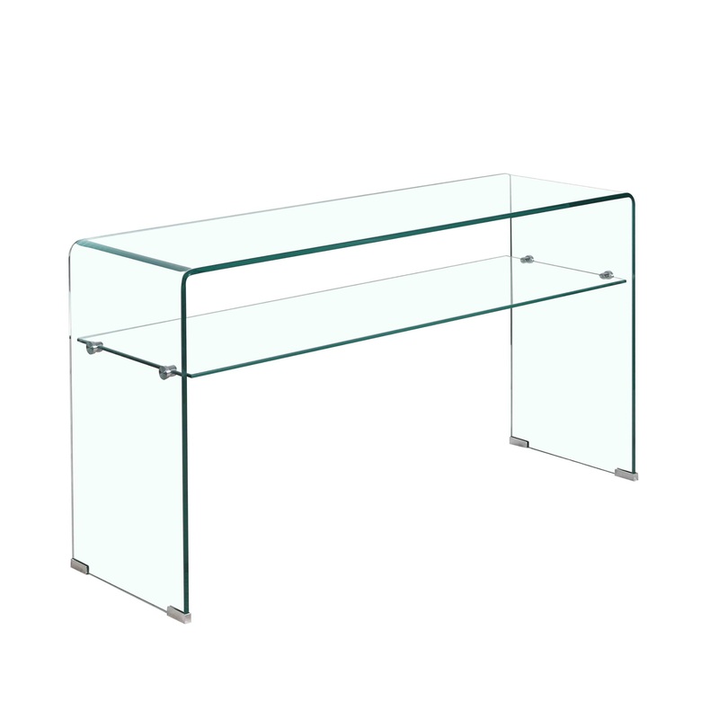 Modern Glass Console Table With Rounded Edges For Versatile Use Tempered Glass – Clear