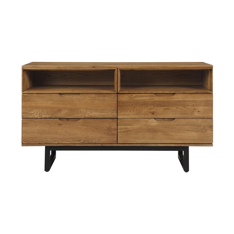 Aldo – 4 Drawer Dresser With Metal Legs – Brown Oak / Black