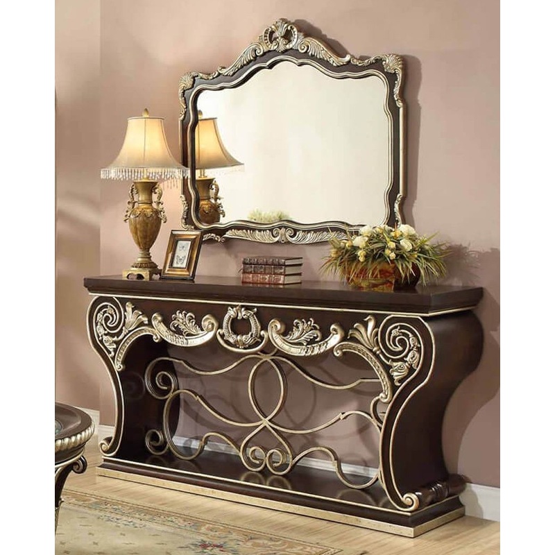 HD-213 – Console Table – Dark Brown With Gold Highlight