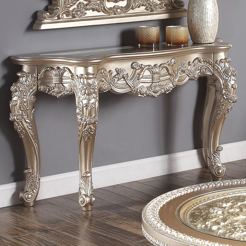HD-328C – Console Table – Cherry With Gold Highlights