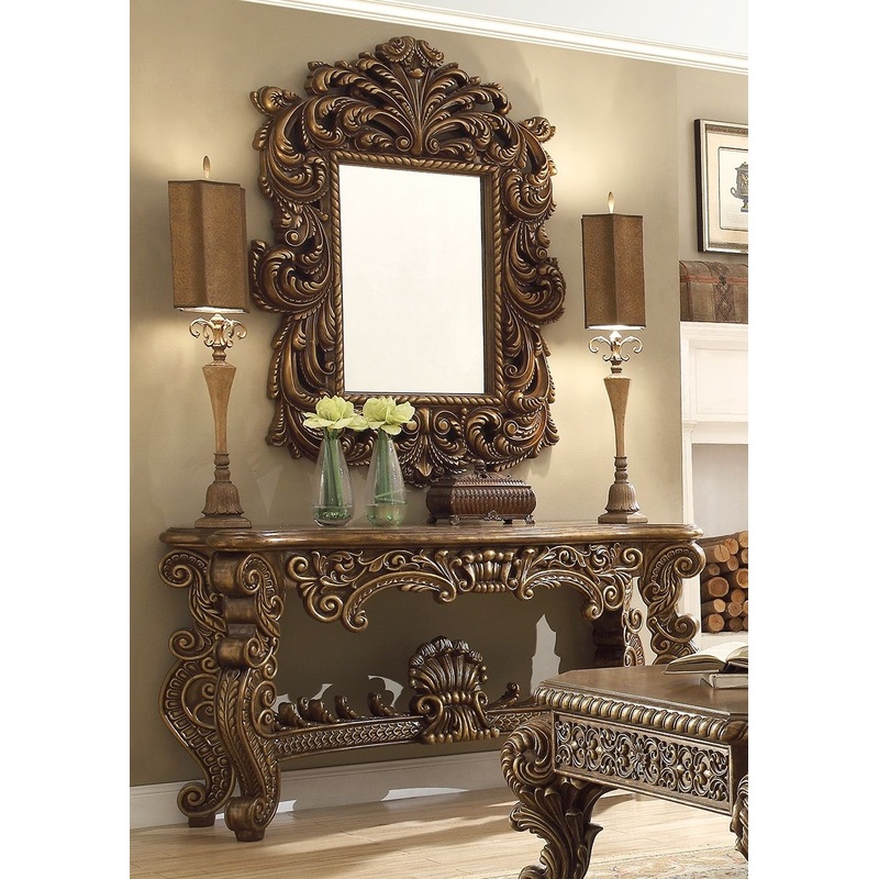 HD-8011 – Console Table – Antique Gold & Pefect Brown
