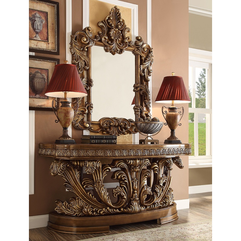 HD-8018 – Console Table – Antique Gold & Perfect Brown