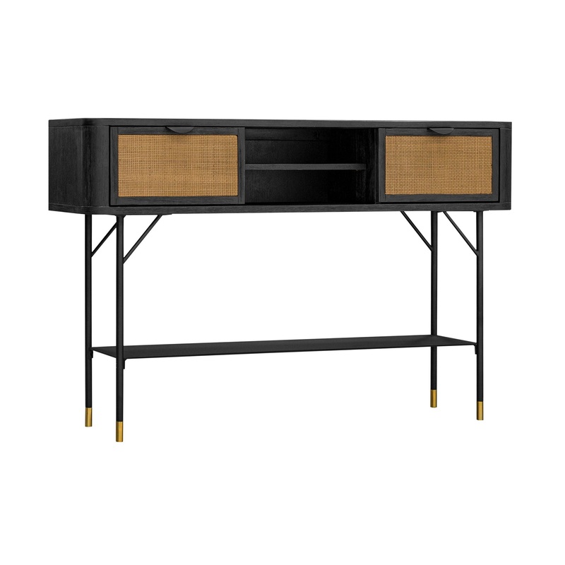 Saratoga – Console Table With Rattan – Black Acacia