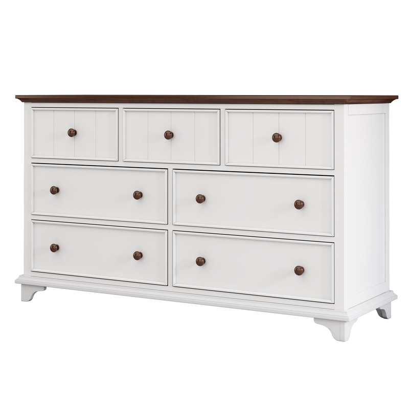 Wooden Captain Seven Drawer Dresser For Bedroom, Living Room, Kids’ Room – White / Walnut