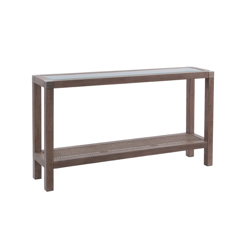 Calum – Console Table – Driftwood Gray/Cane/ Brushed Nickel