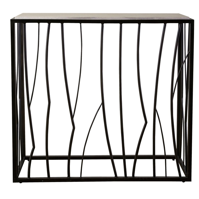 Reed – Travertine Console Table – Black & Light Brown