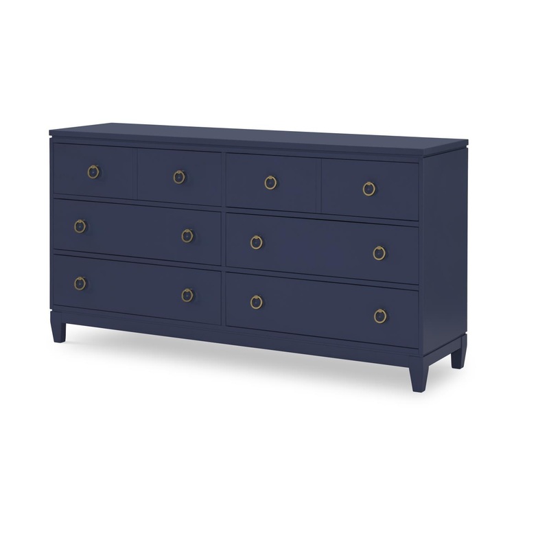 Summerland – Dresser (6 Drawers, Jewelry Tray In Top LSF Drawer, Felt-Lined Top Drawers) – Inkwell Blue