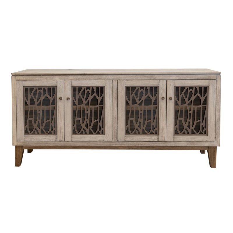 Forest – 4 Glass Door Console – Ivory White & Brown