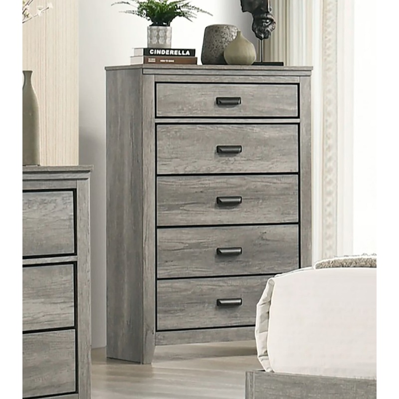 Crown Mark Furniture Carter 5 Drawer Chest in Gray