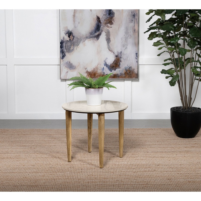 Aldis Round Marble Top End Table White and Natural