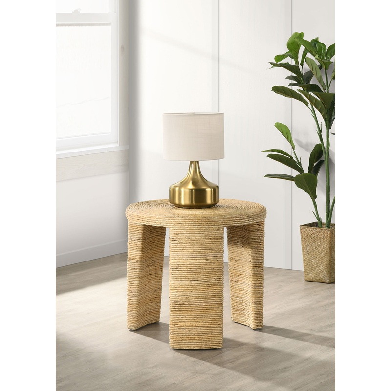 Artina Woven Rattan Round End Table Natural Brown