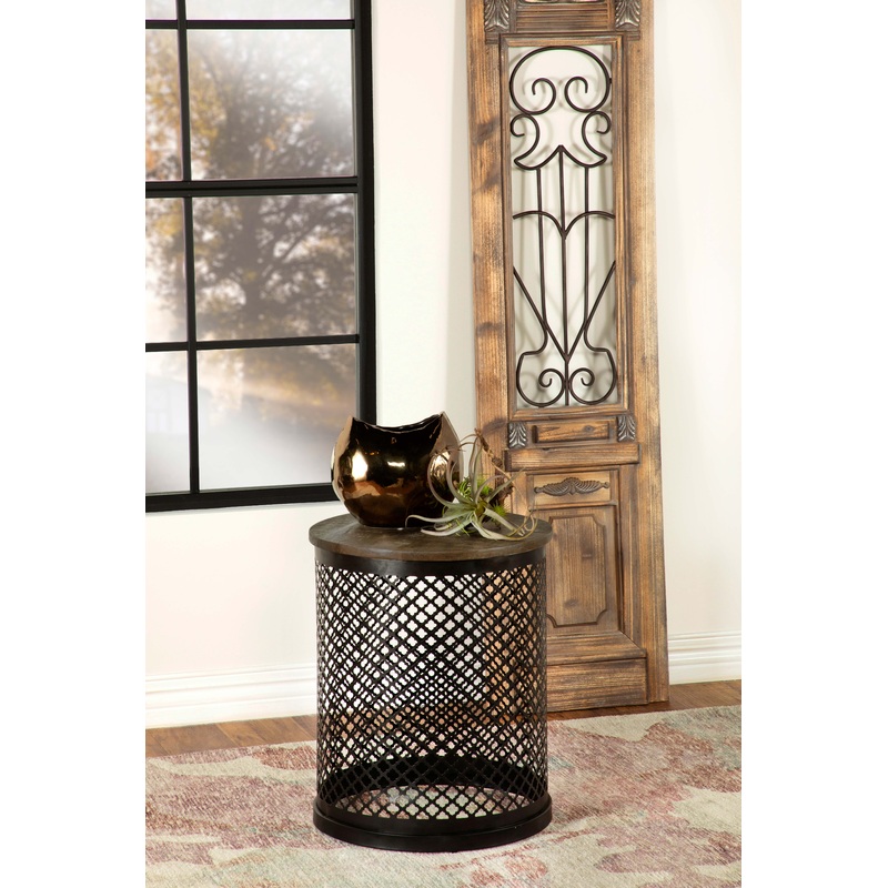 Aurora Round Accent Table with Drum Base Natural and Black