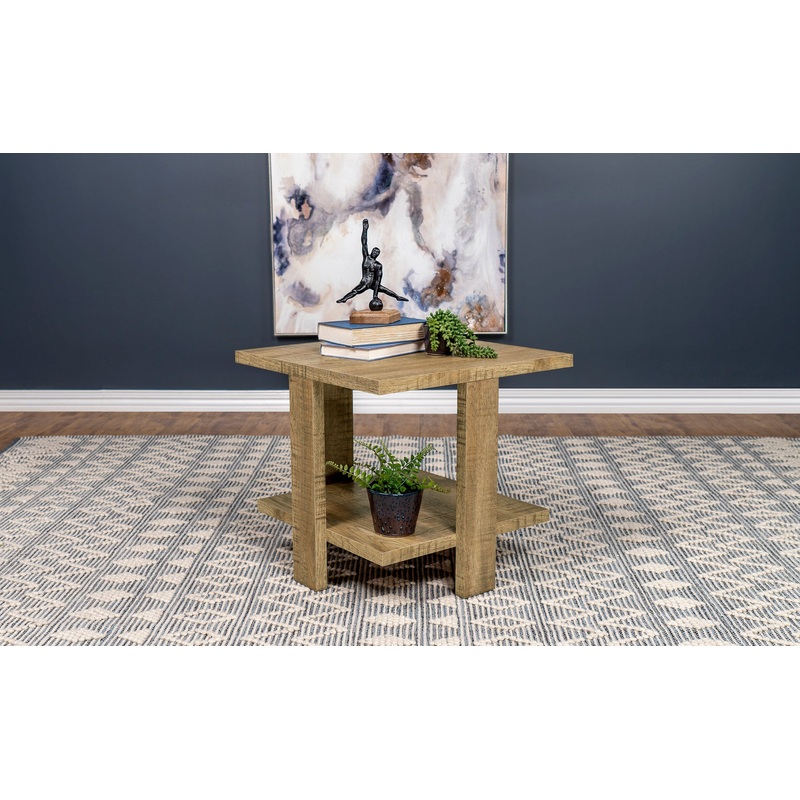 Dawn Square Engineered Wood End Table With Shelf Mango