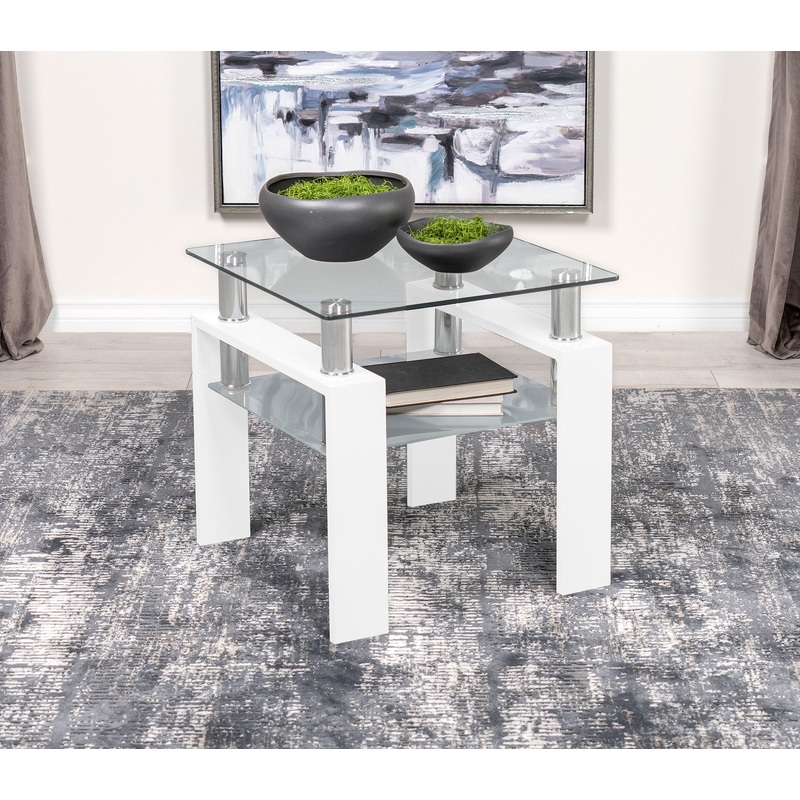 Dyer Square Glass Top End Table With Shelf White