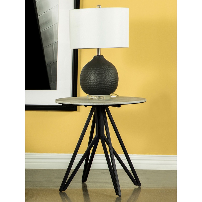 Hadi Round End Table with Hairpin Legs Cement and Gunmetal