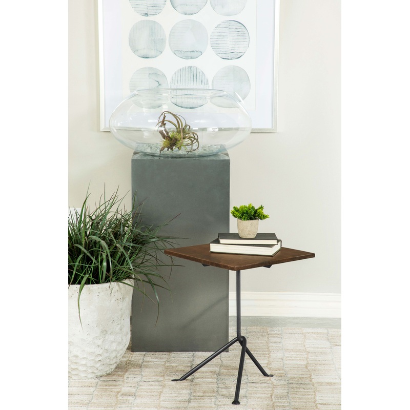 Heitor Square Accent Table with Tripod Legs Dark Brown and Gunmetal