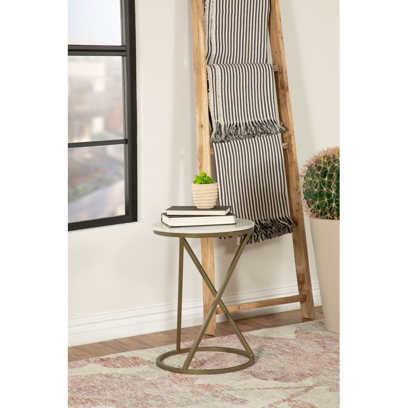 Malthe Round Accent Table with Marble Top White and Antique Gold
