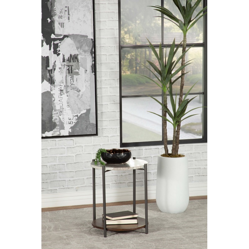 Noemie Round Accent Table with Marble Top White and Gunmetal