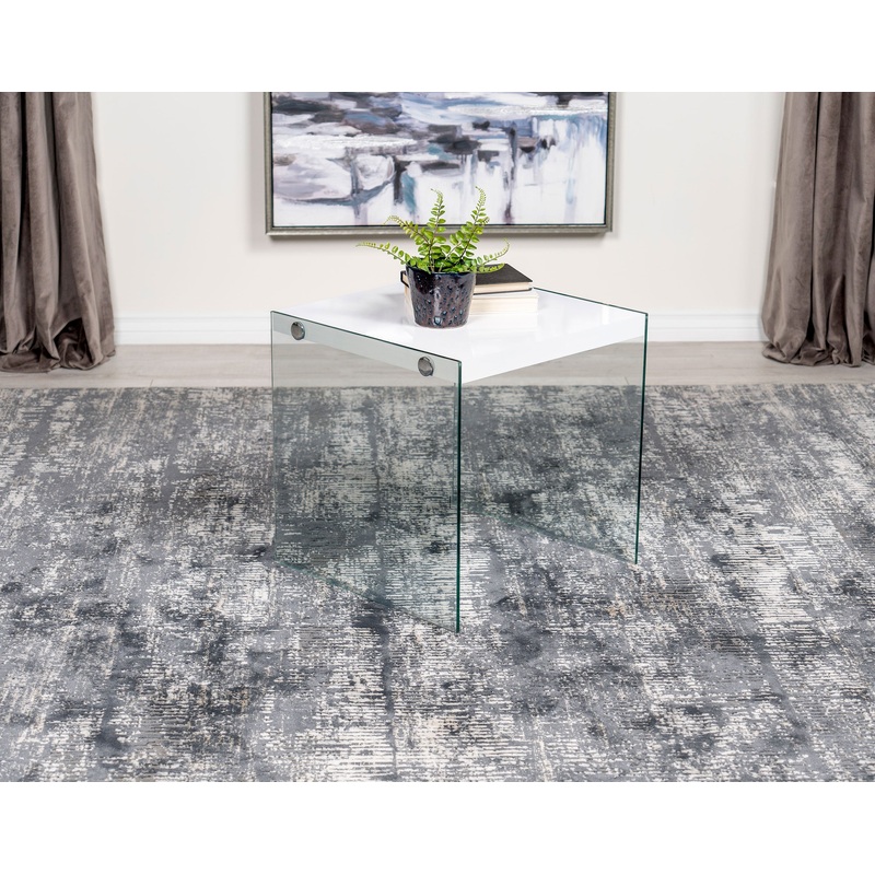Opal Square End Table With Clear Glass Legs White High Gloss